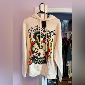 Ed Hardy Designs Men’s Cream Graphic Hoodie. Cobra & Skull. Men’s Large. NWT